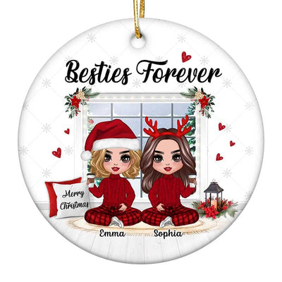 Doll Besties Sitting By The Window Christmas Personalized Circle Ornament