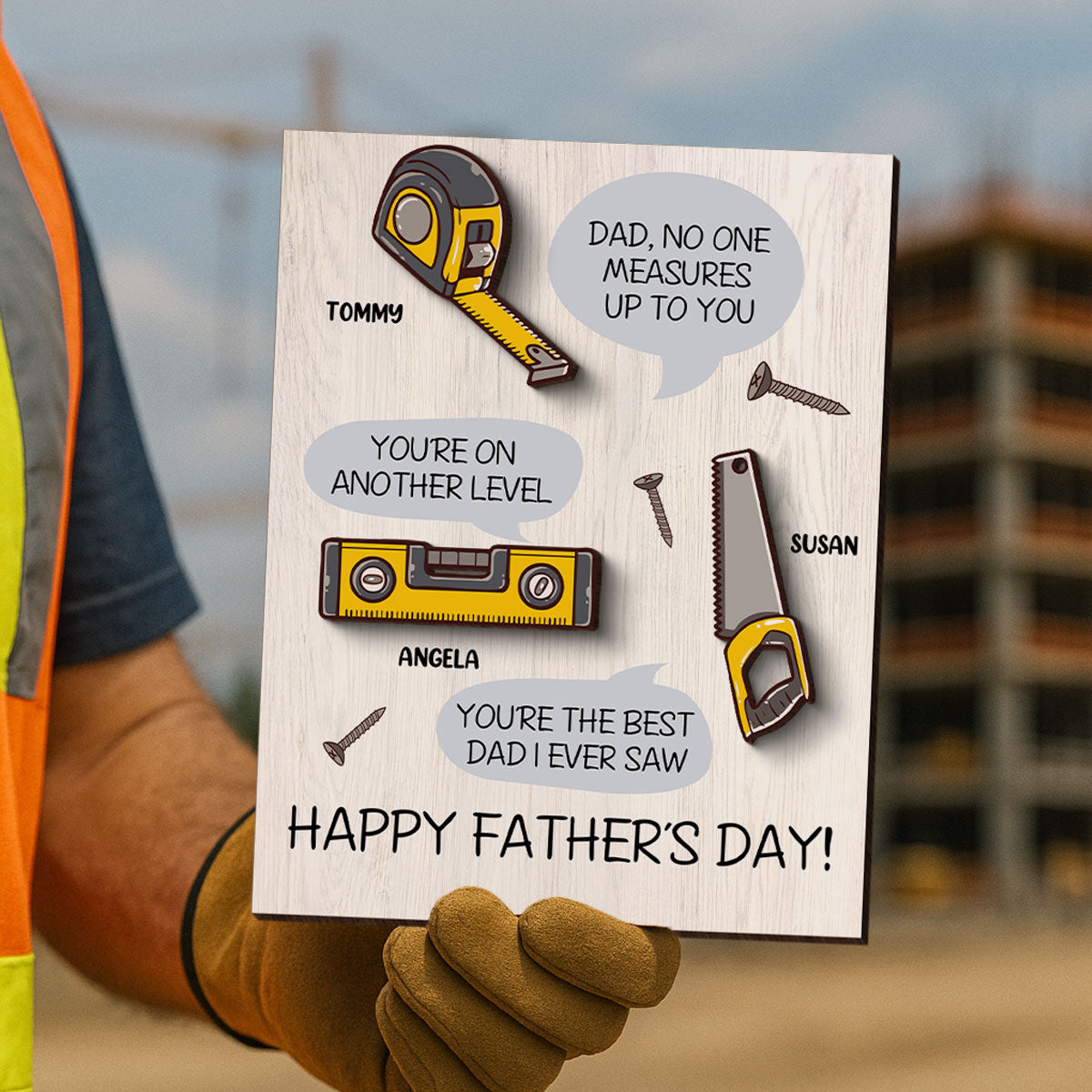 Dad No One Measure Up To You Personalized 2-Layered Wooden Plaque, Father's Day Gift for Dad