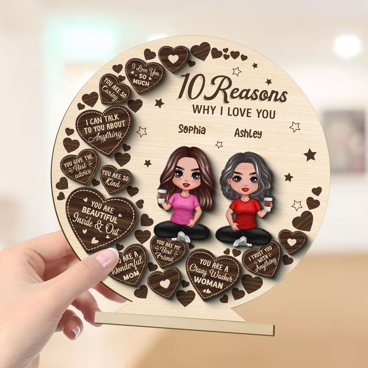 Reasons Why I Love You Mom Personalized 2 Layer Standing Wooden Plaque