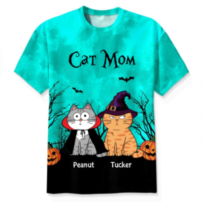 Cat Mom Halloween Moon Light Bat Tree Annoying Cat Personalized Shirt, Purrfect Costume for Cat Lover
