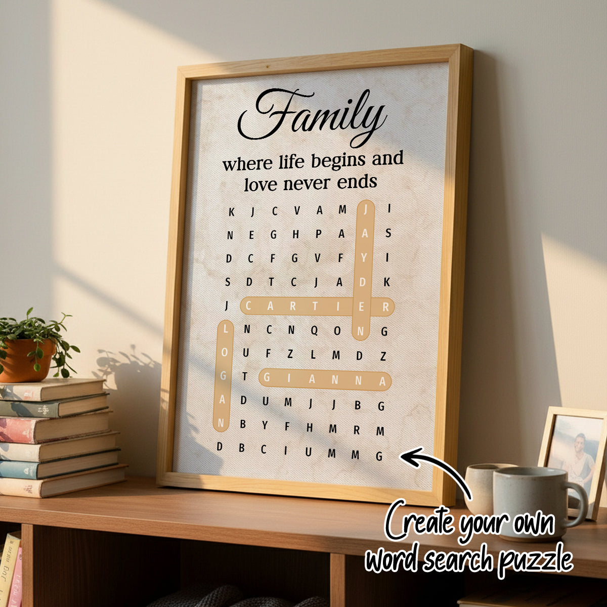 Family Where Life Begins And Love Never Ends Word Search Puzzle - Personalized Poster - Gift for Mom, Dad, Grandparents