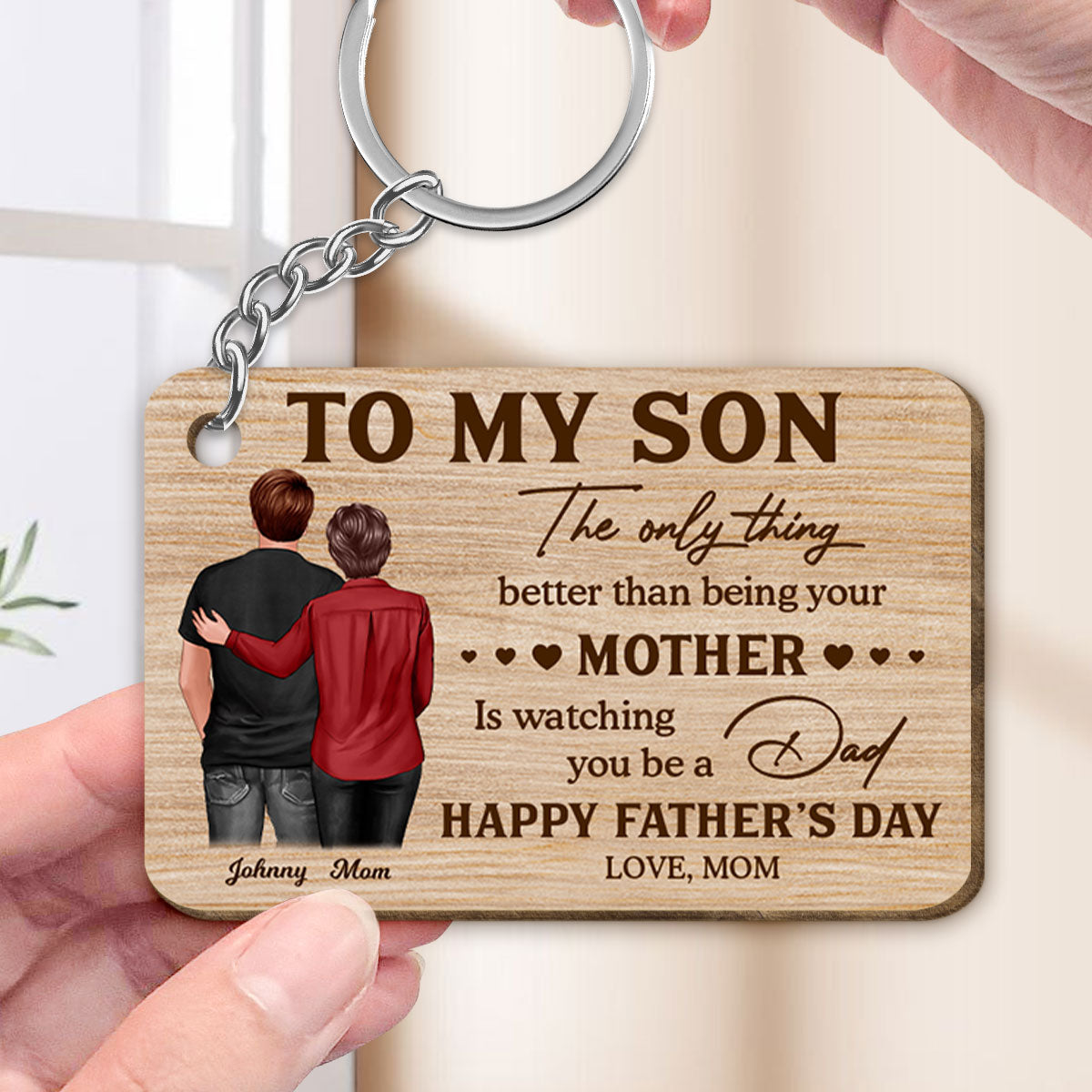 To My Son From Mom Personalized Wooden Keychain| Heartfelt Father's Day Gift For Son