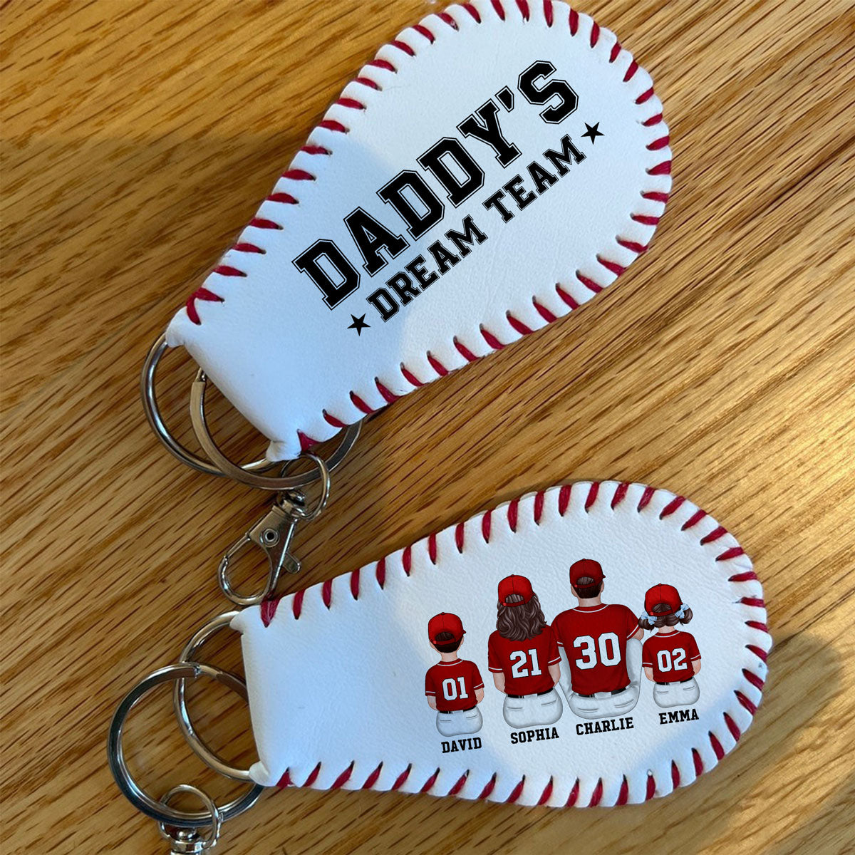 Baseball Family Team Unique Gift For Dad Mom Family Members Personalized Baseball Leather Keychain