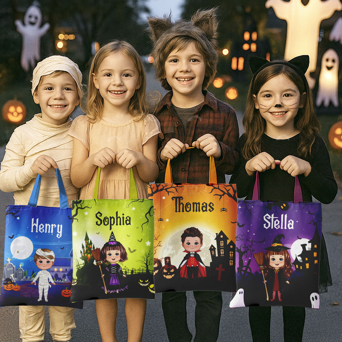 Halloween Theme Cute Kids Personalized Tote Bag, Gift Bag, Treat Bag, Trick or Treat Bag For Kids
