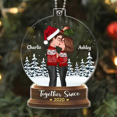 Couple Under Mistletoe Snow Globe Personalized Acrylic Ornament