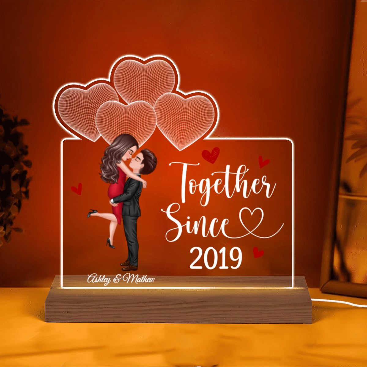 Kissing Couple Under 3D Heart Together Since Personalized Custom Shape Acrylic Plaque With LED Night Light - Anniversary Gift For Couple - Gift For Him Gift For Her
