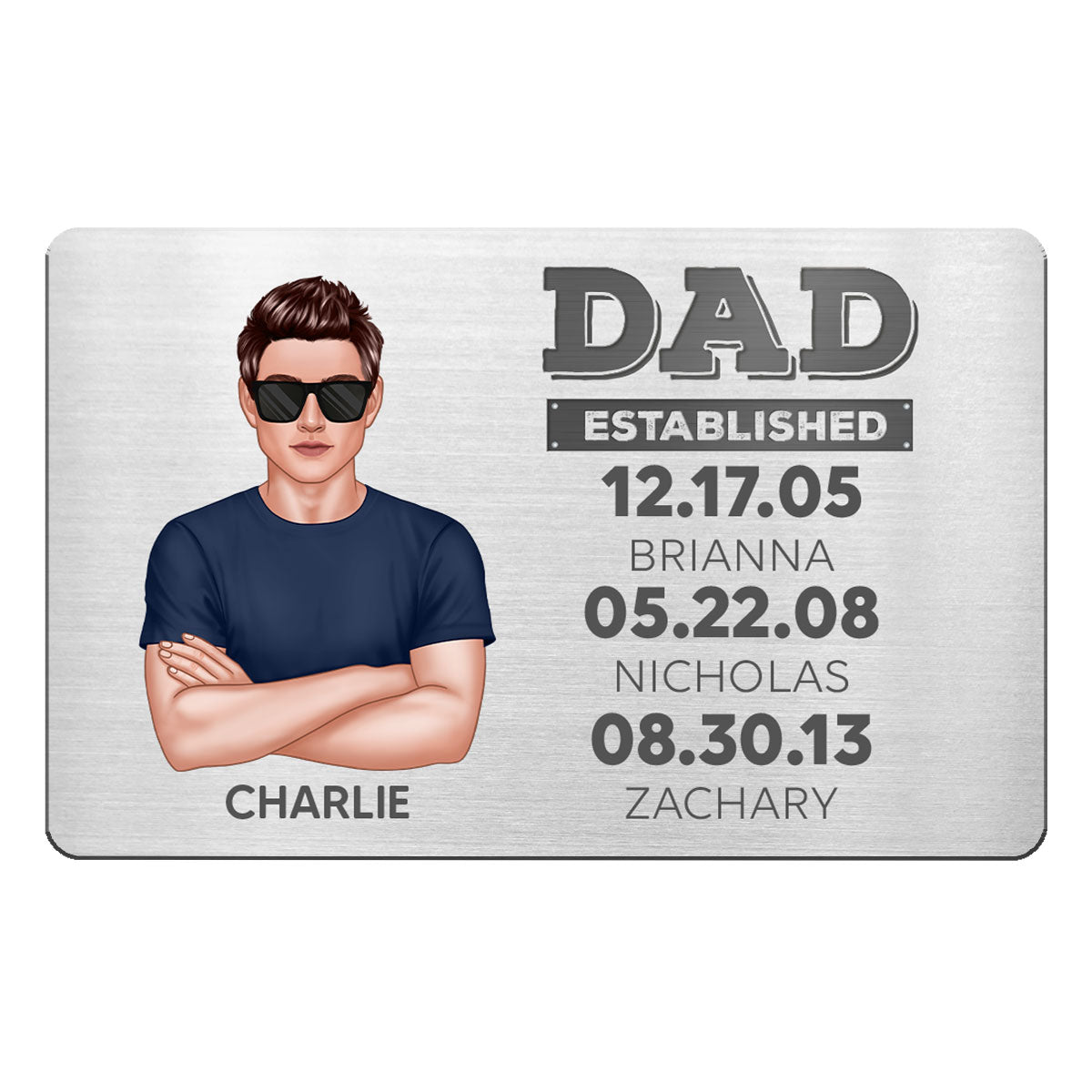 Dad Established Man & Kids Personalized Wallet Metal Card