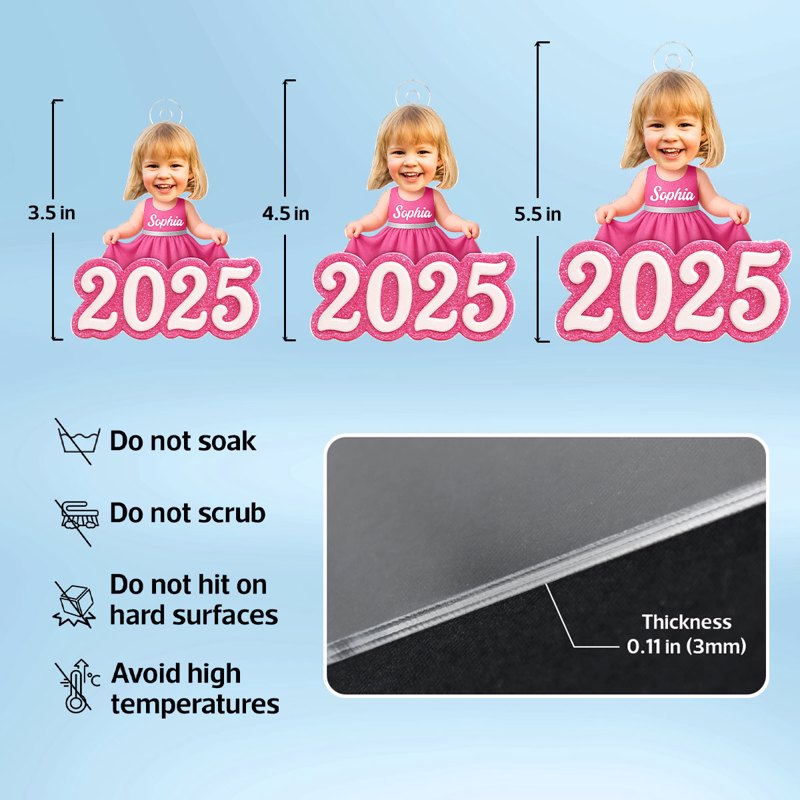 Upload Photo Cute Little Doll 2025 - Personalized Acrylic Ornament - Christmas Gift for Kids, Grandkids