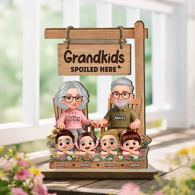 Grandkids Spoiled Here - Personalized 2-Layered Wooden Plaque - Gift for Grandma Grandma