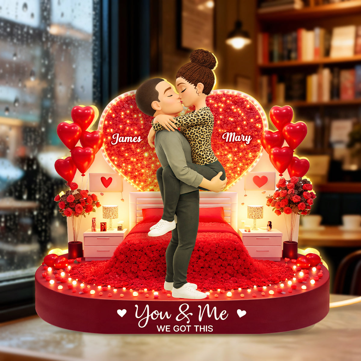 Romantic Room Couple Kissing - Personalized Light Box - Heartfelt Gift for Her, for Him