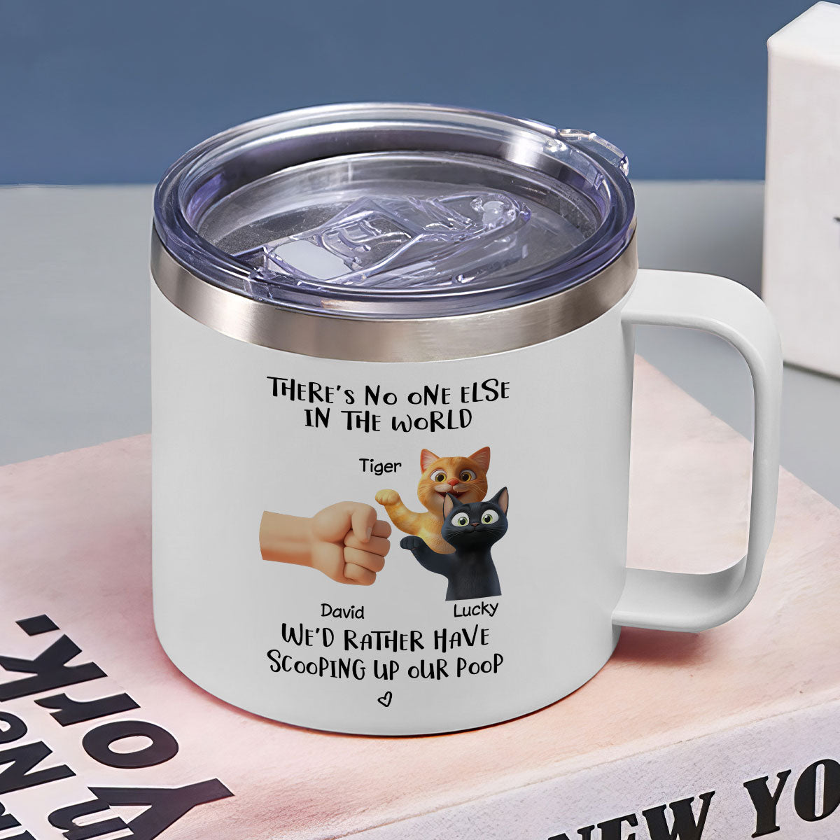There's No One Else I'd Father Scooping Up My Poop Cat Dad, Personalized Stainless Steel Tumbler With Handle