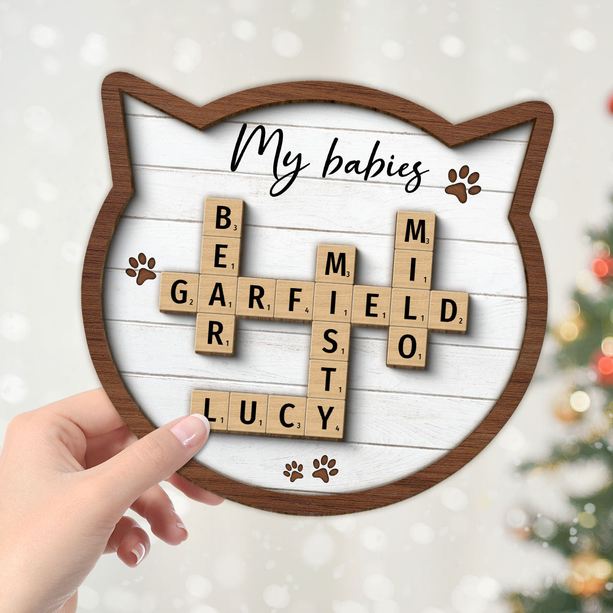 Cat Lover Gift Crossword Puzzle Art Home Decor Personalized 2-Layer Wooden Plaque