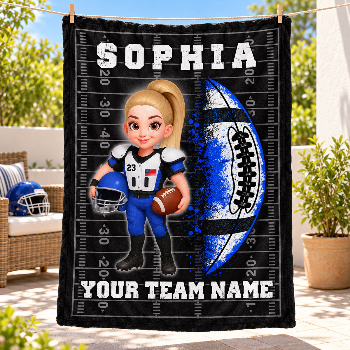 Strong American Football Player Custom Name And Team Name - Personalized Fleece Blanket - Christmas Gift For American Football Players, Grandson, Son