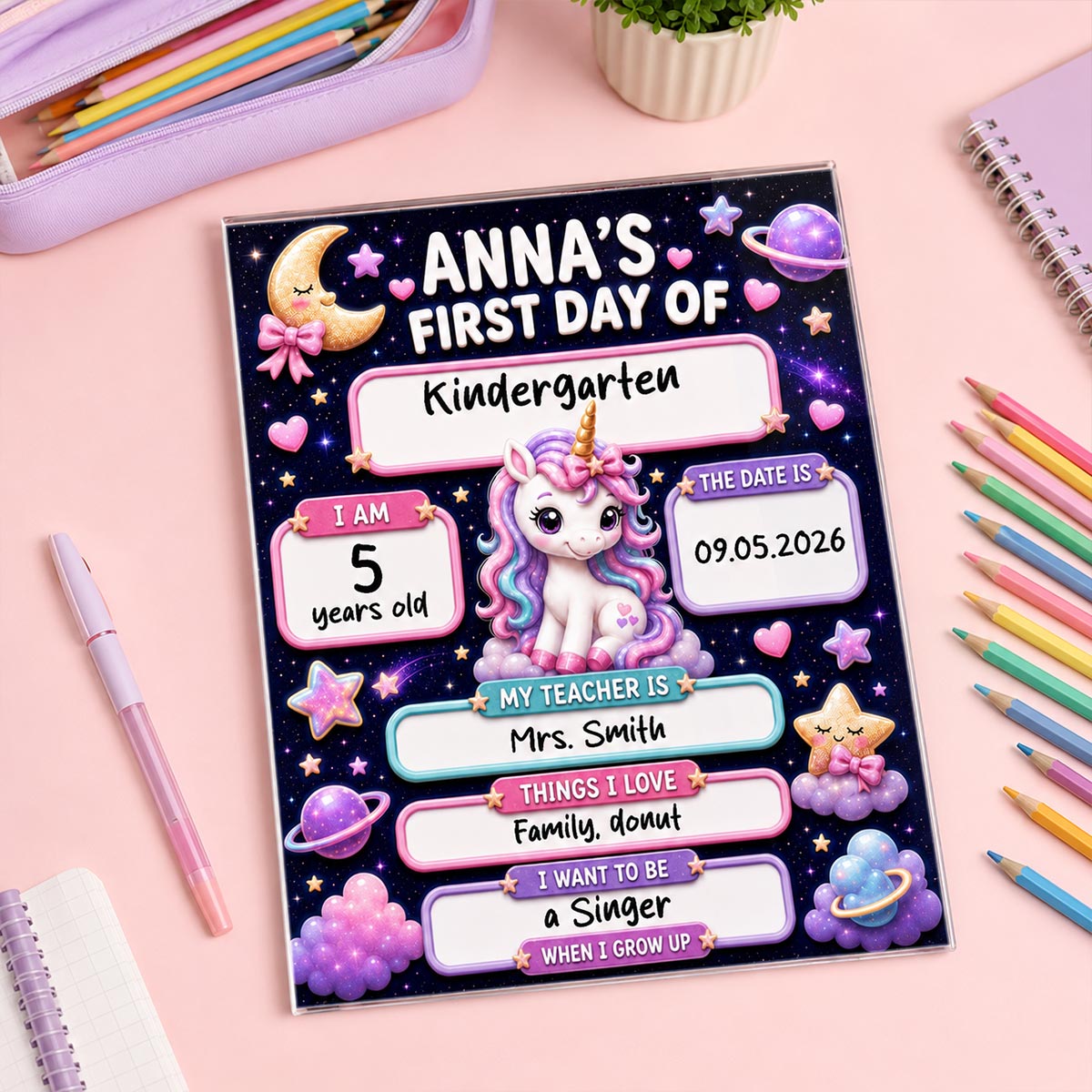 Trending Animals For Boys Girls - First Day Of School Personalized Board Sign - Editable, Reusable Back To School Sign