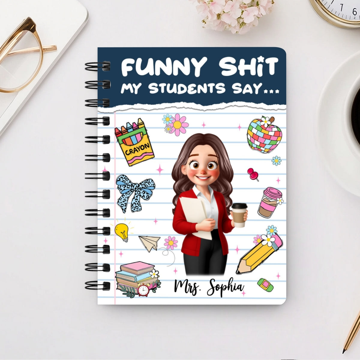 Funny Shit My Students Say Cute Cartoon Teacher Personalized Spiral Notebook Journal