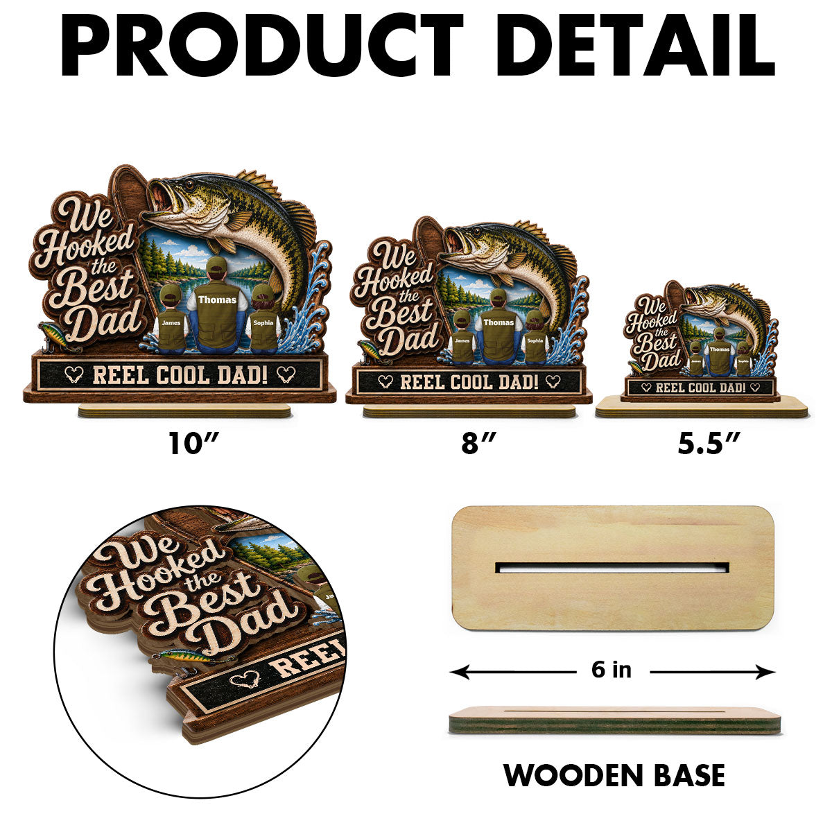 We Hooked The Best Dad Grandpa Back View 2D Flat - Personalized 2-Layered Wooden Plaque - Father's Day Gift For Fishing Lovers