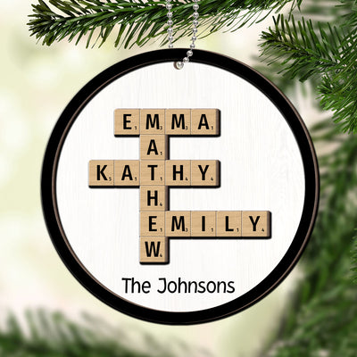 The Family Crossword Puzzle Art Christmas Decor Personalized 2-Layer Round Wooden Ornament