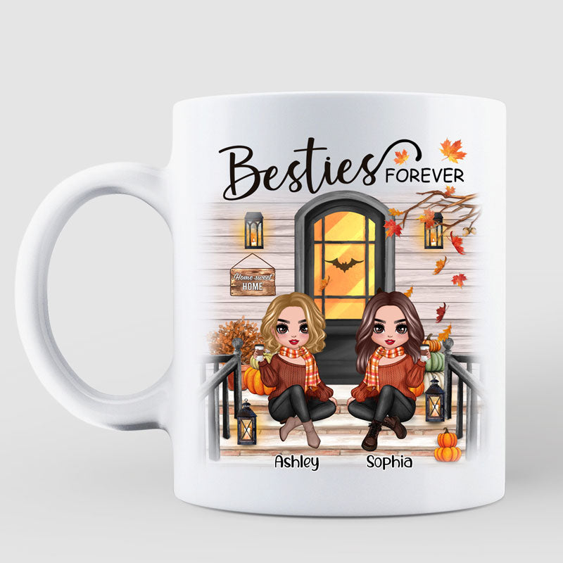 Fall Season Best Friends Sisters Front Porch Personalized Mug (11oz)