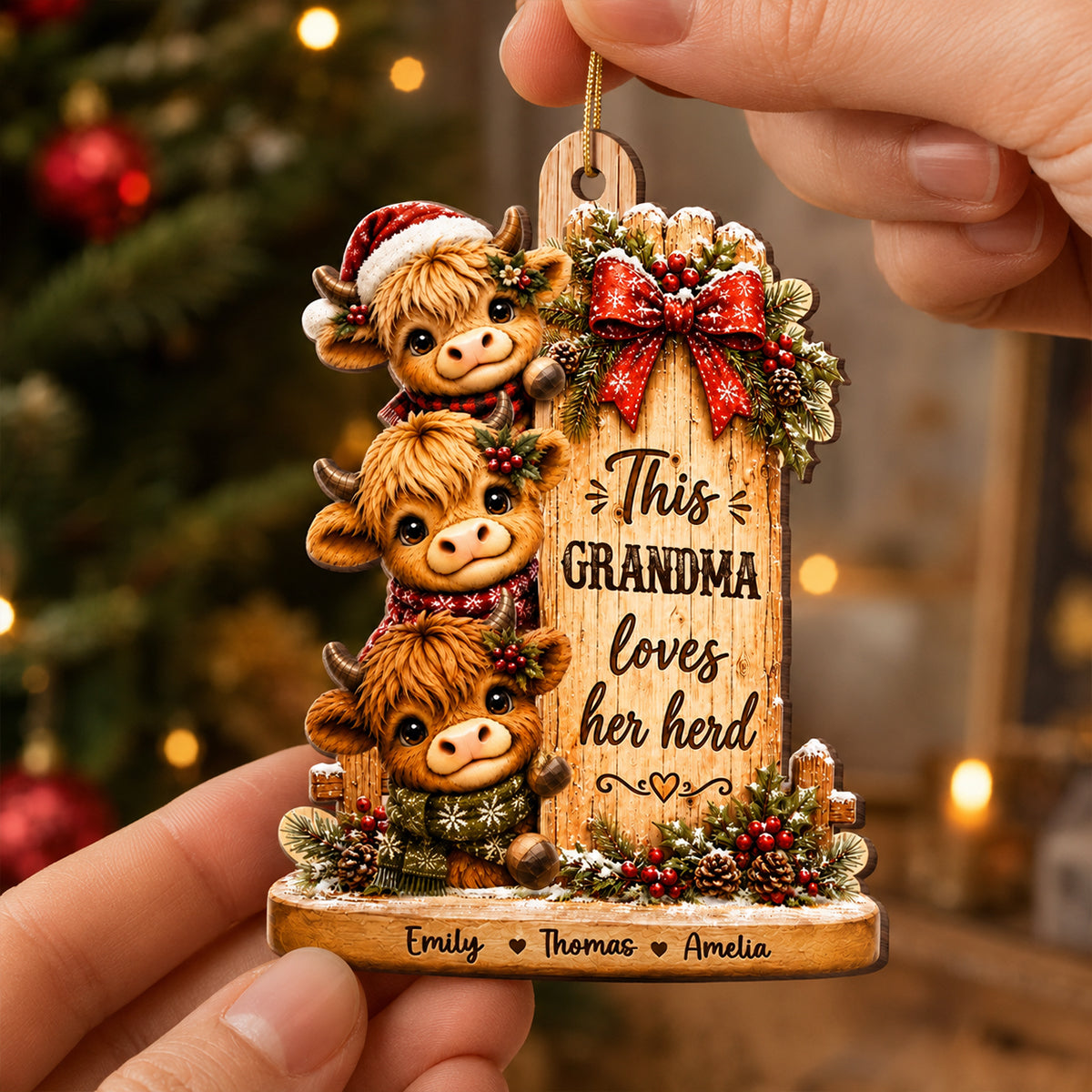 This Grandma Loves Her Herd - Personalized Wooden Ornament - Christmas Gift for Grandma