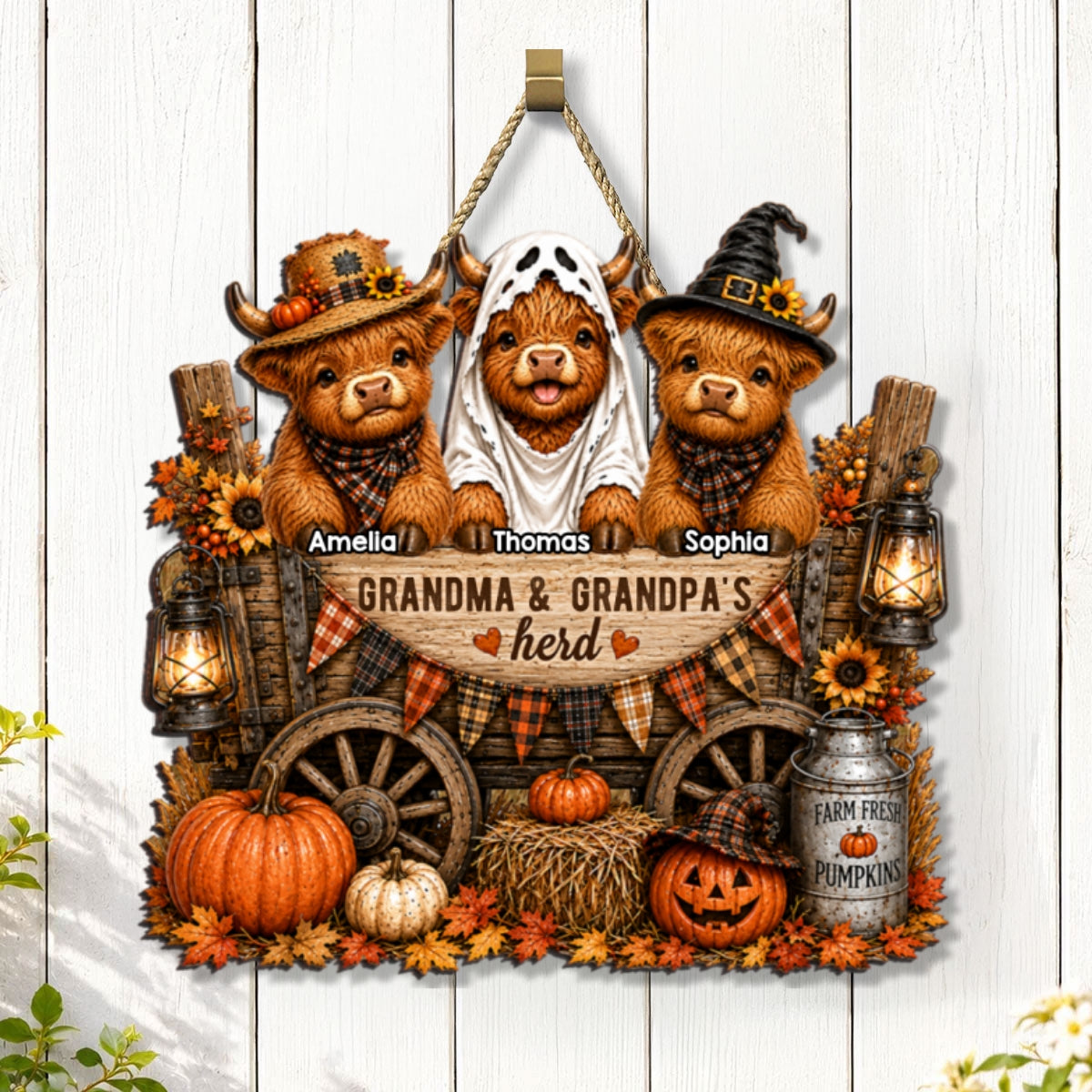 Grandma & Grandpa's Herd - Personalized Wooden Door Sign - Fall Decor for Grandparents, Grandparent's Day Gift
