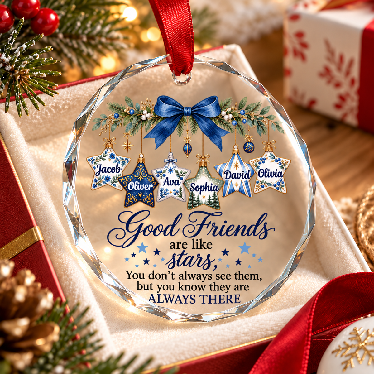 Good Friends Are Like Stars - Personalized Glass Ornament - Christmas Gift for Best Friends