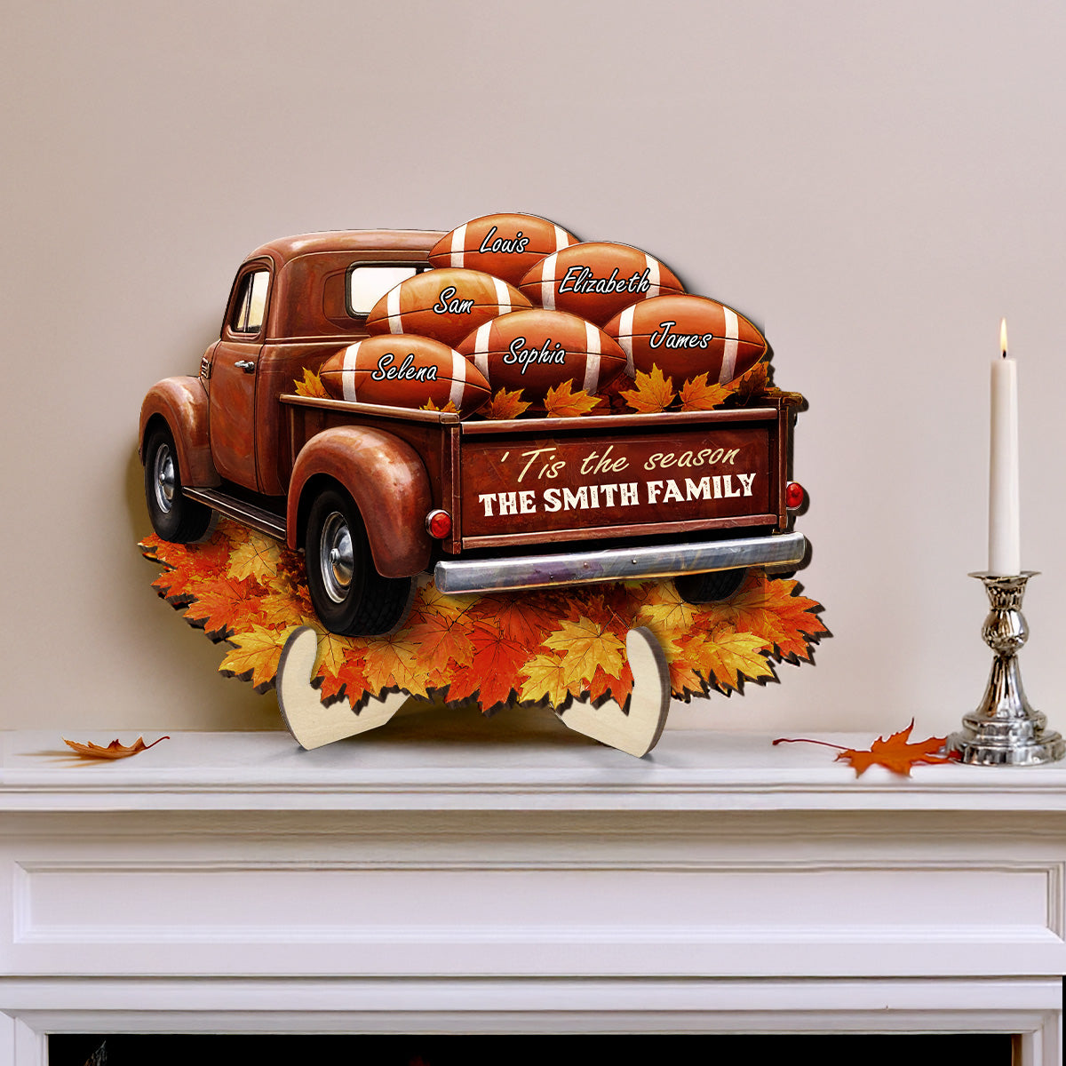 American Football Fall Vibe 'Tis The Season Family Personalized 2-Layer Wooden Plaque| Cozy Fall Home, Tier Tray, Table Decoration
