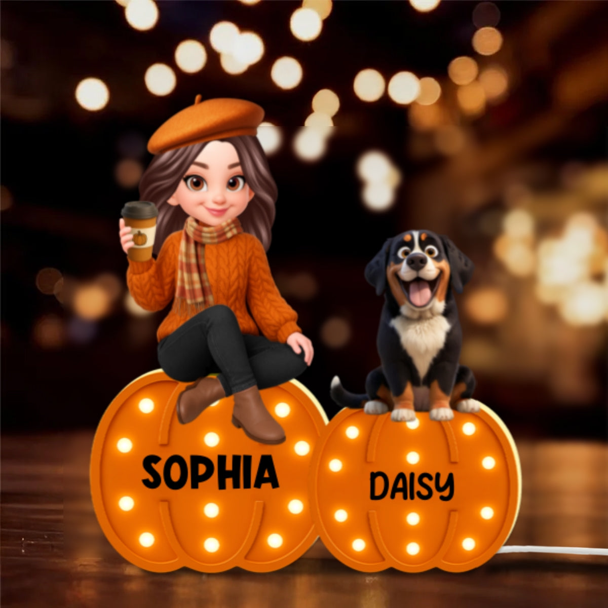 Fall Season Dog Mom Marquee Pattern Texture Pumpkins Personalized LED Light Box