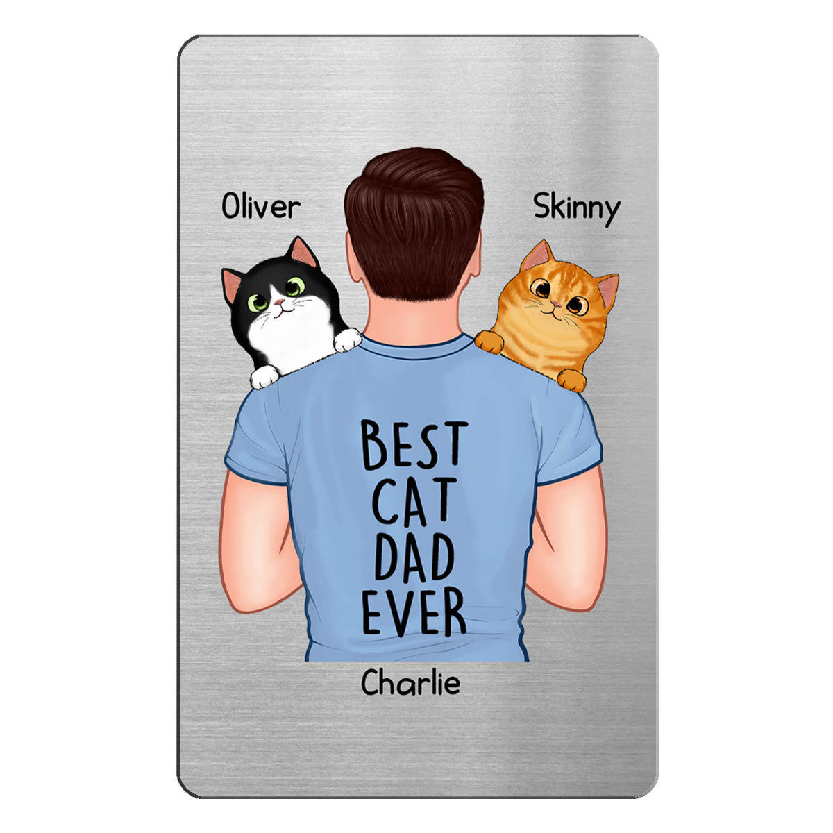 Man Carrying Cats Best Cat Dad Ever Gift For Cat Lovers Personalized Metal Wallet Card