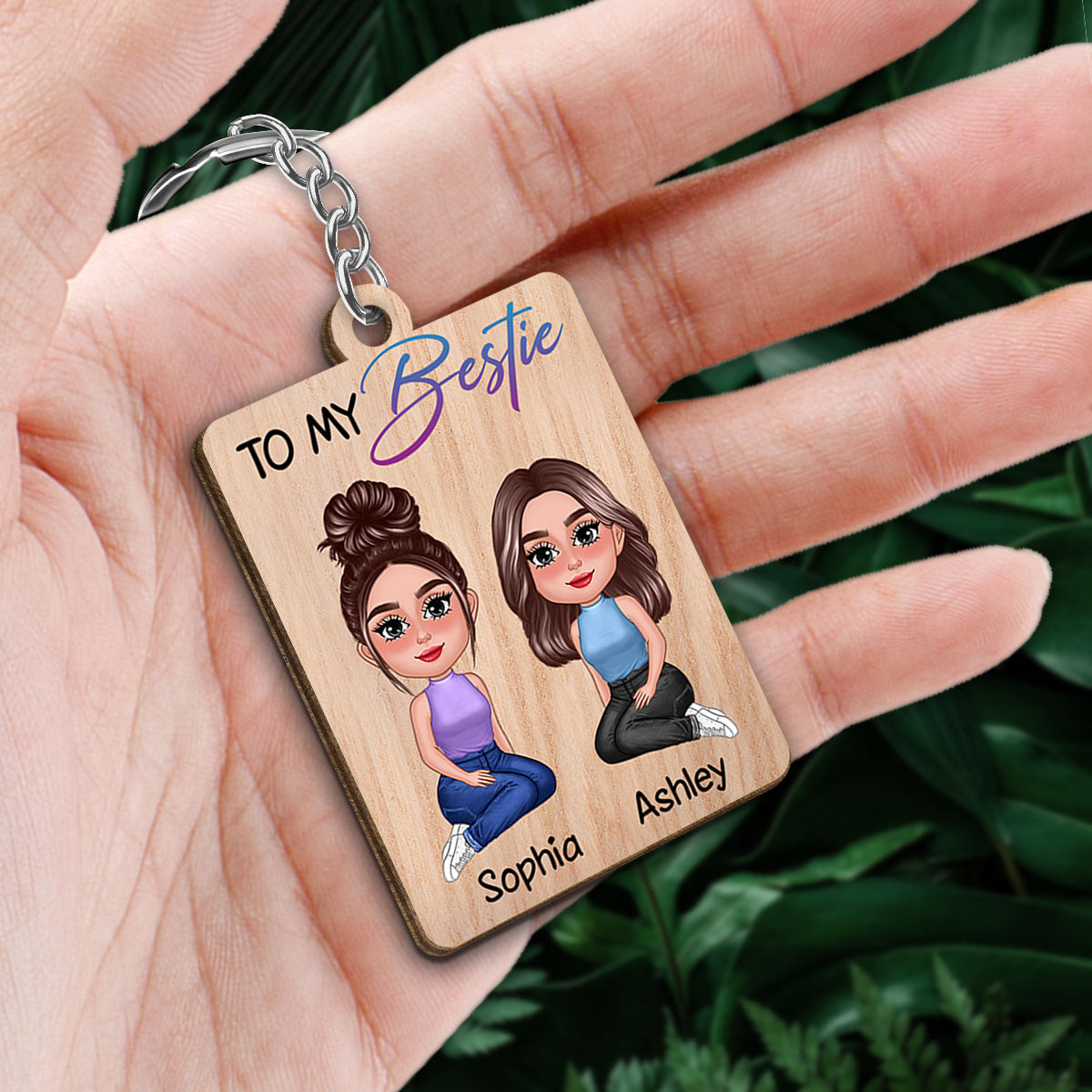 To My Bestie Pretty Doll Personalized Wooden Keychain