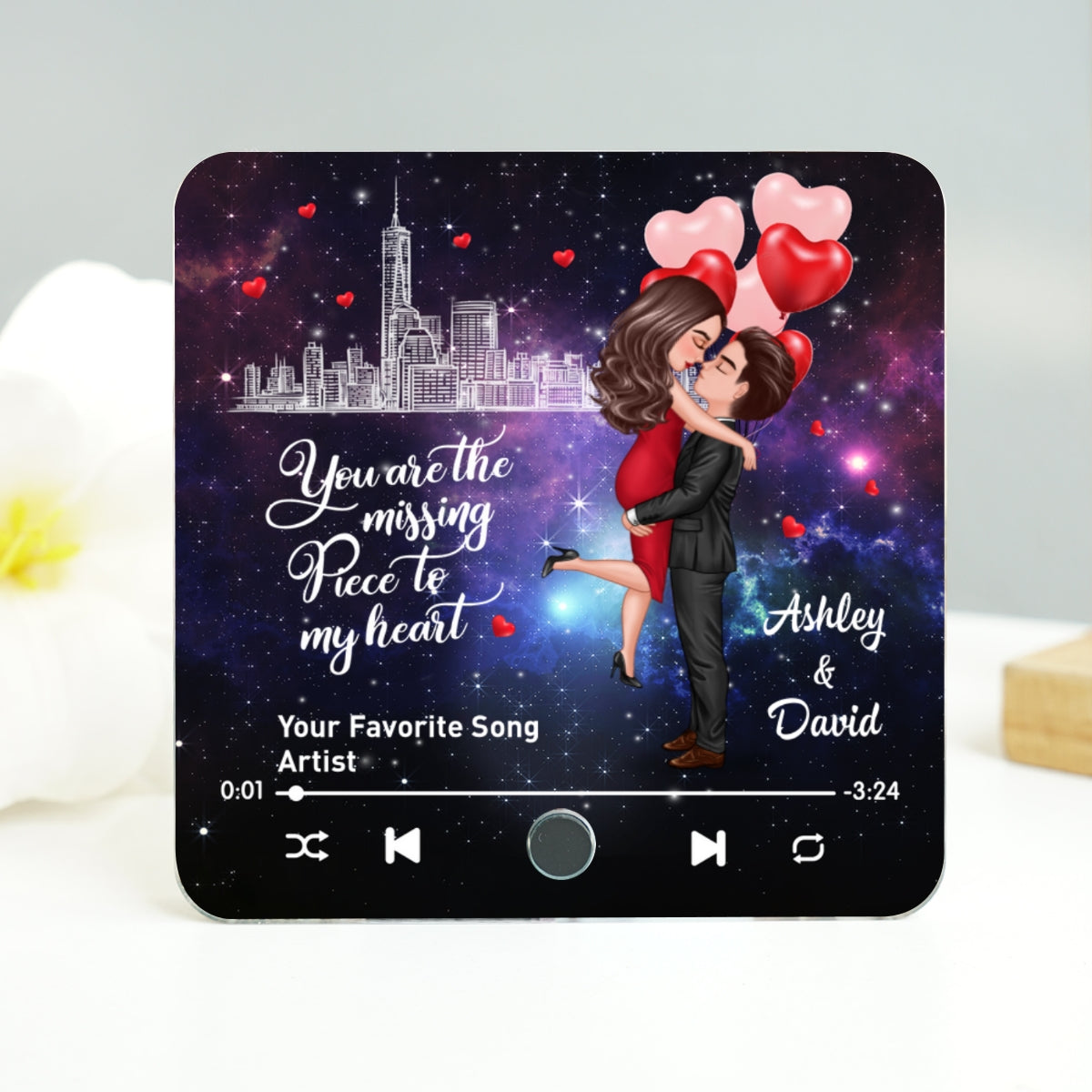 The Missing Piece To My Heart Couple Kissing Favorite Song Personalized Music Fridge Magnet,  Gift For Couple