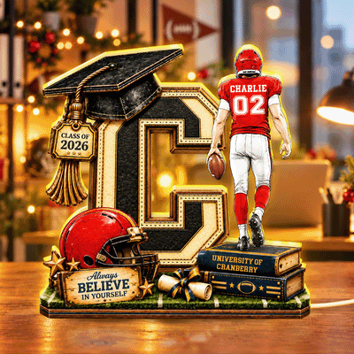 Football Graduation Custom Initial - Personalized Light Box - Class of 2026 Senior Gift, Christmas Gift for Son, Grandson, for Him