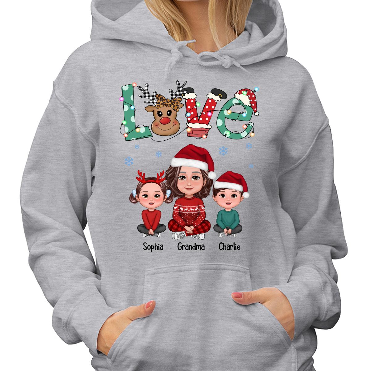 LOVE Grandma Mom Life Crossed Legs Christmas Pattern Personalized Shirt
