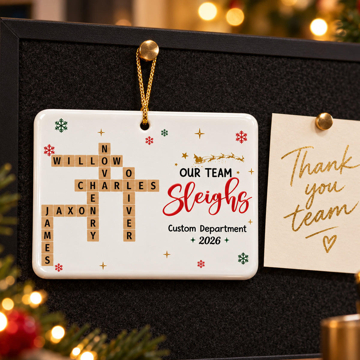 Our Team Sleighs Crossword Puzzle Art - Personalized Ceramic Ornament - Coworkers, Colleagues Gift Exchange
