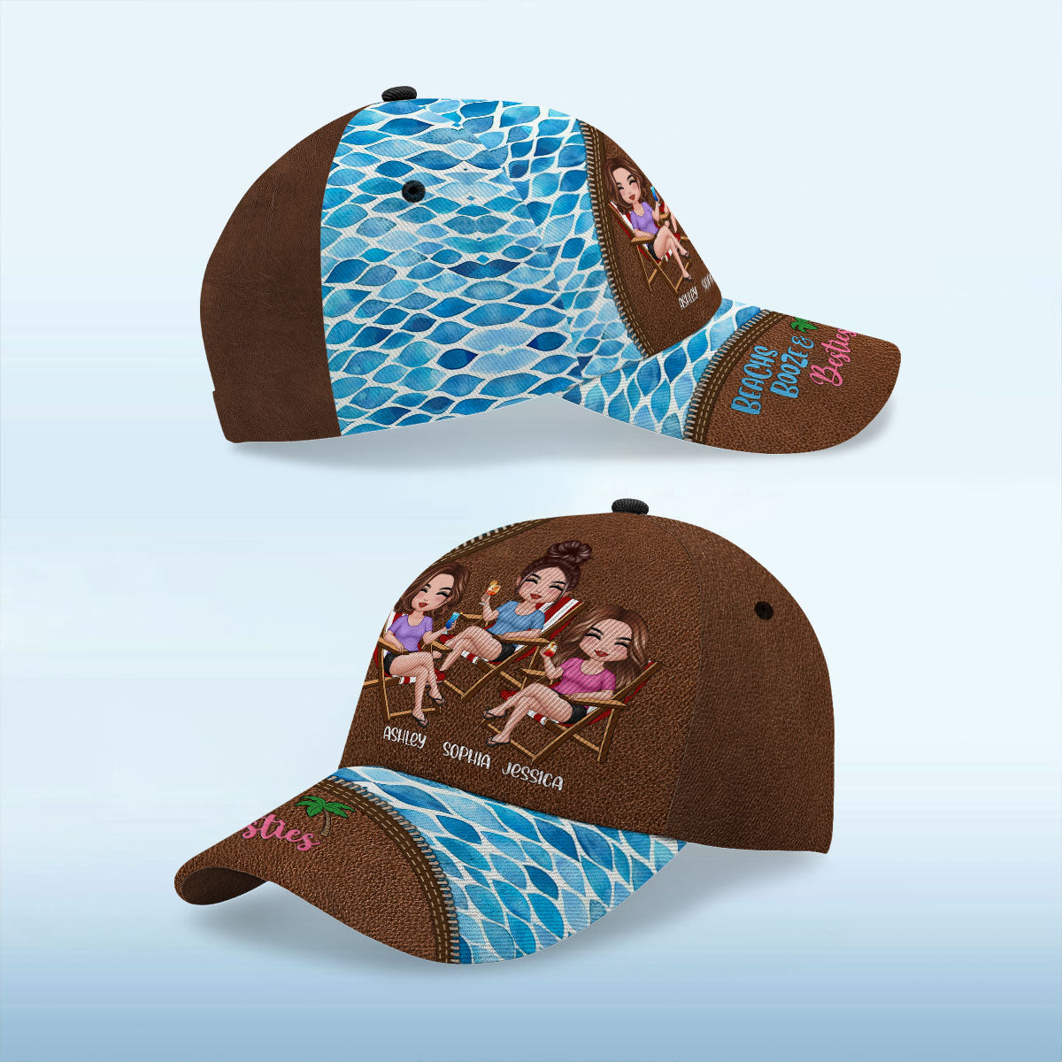 Beach Booze And Besties Personalized Classic Cap, Summer Gift For Besties