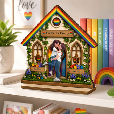 LGBT+ Family House Couple - Personalized 2-Layered Wooden Plaque - Gift For Couple, Happy Pride Month