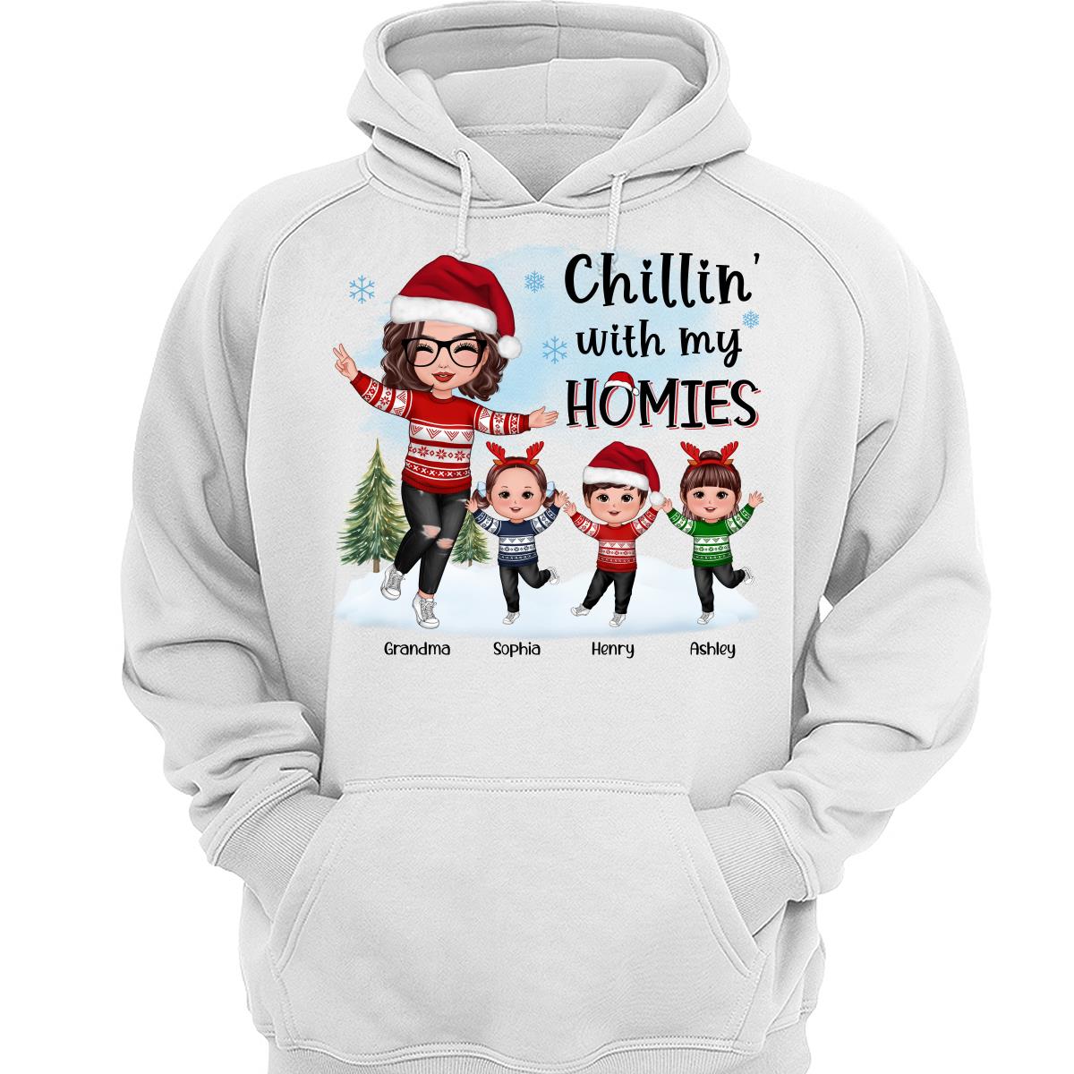 Chillin‘ With My Homies Happy Grandma & Grandkids Playing In Snow Personalized Shirt
