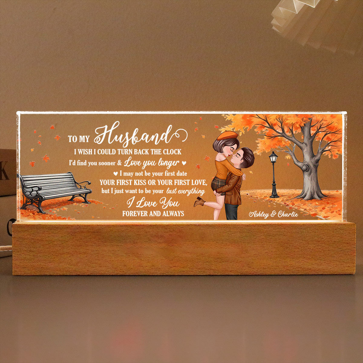 I Wish Could Turn Back The Clock Fall Season Couple Personalized Acrylic LED Night Light, Gift For Him, Gift For Her