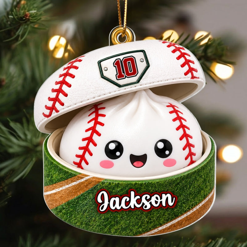 Custom Baseball Dumpling Squishy Style - Personalized Acrylic Ornament - Christmas Gift for Daughter, Son, Grandkids