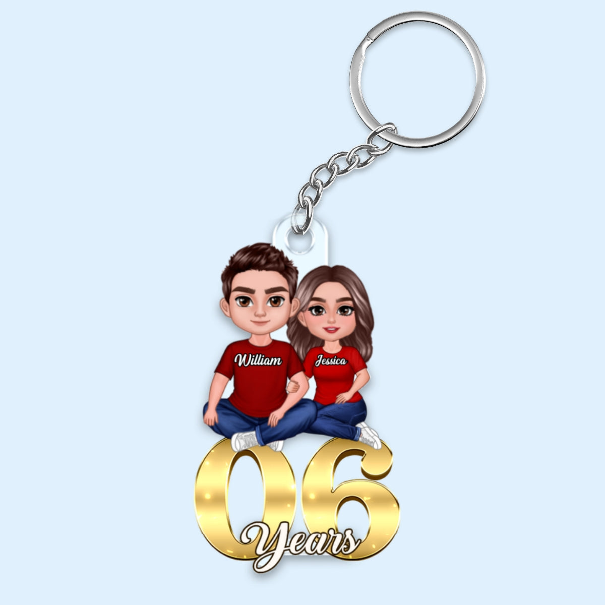 Couple Anniversary Sitting On Number Personalized Acrylic Keychain