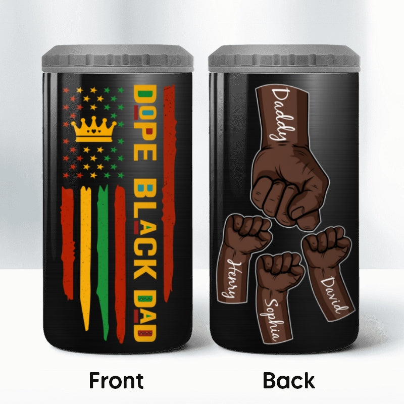 Dope Black Dad Juneteenth Flag Fist Bumps Personalized 4-in-1 Can Cooler