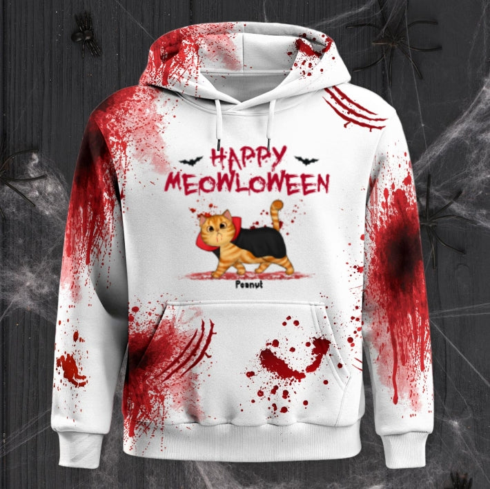 Happy Meowloween Spooky Walking Cat Personalized Hoodie, Halloween Costume For Cat Lover