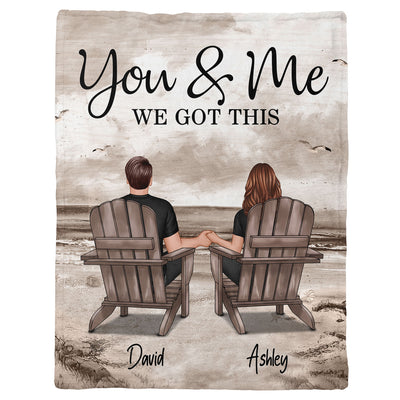 Retro Vintage Back View Couple Sitting Beach Landscape Personalized Fleece Blanket