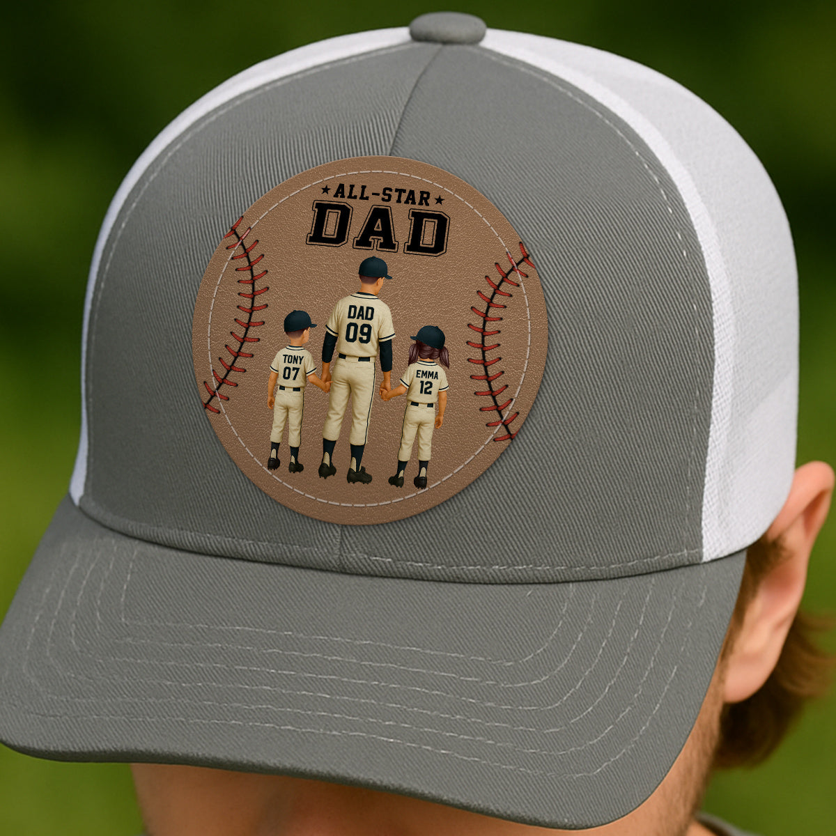 All-Star Dad Baseball Dad & Kids Personalized Leather Patch Hat