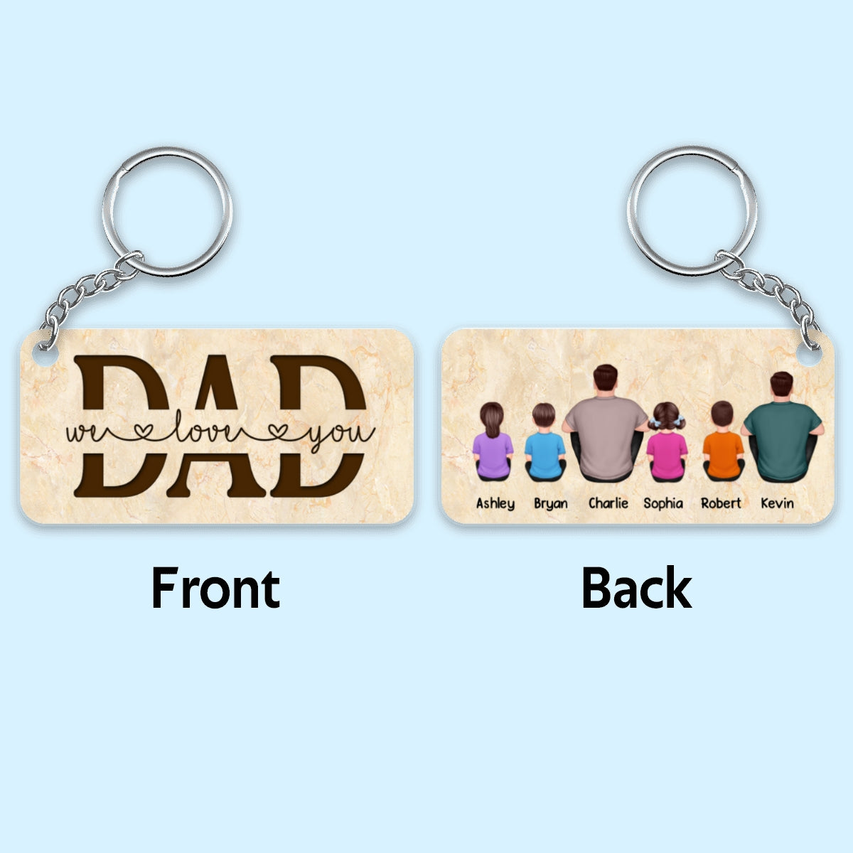 Best Dad Ever Back View Man Kids Dog Cat Personalized Acrylic Keychain