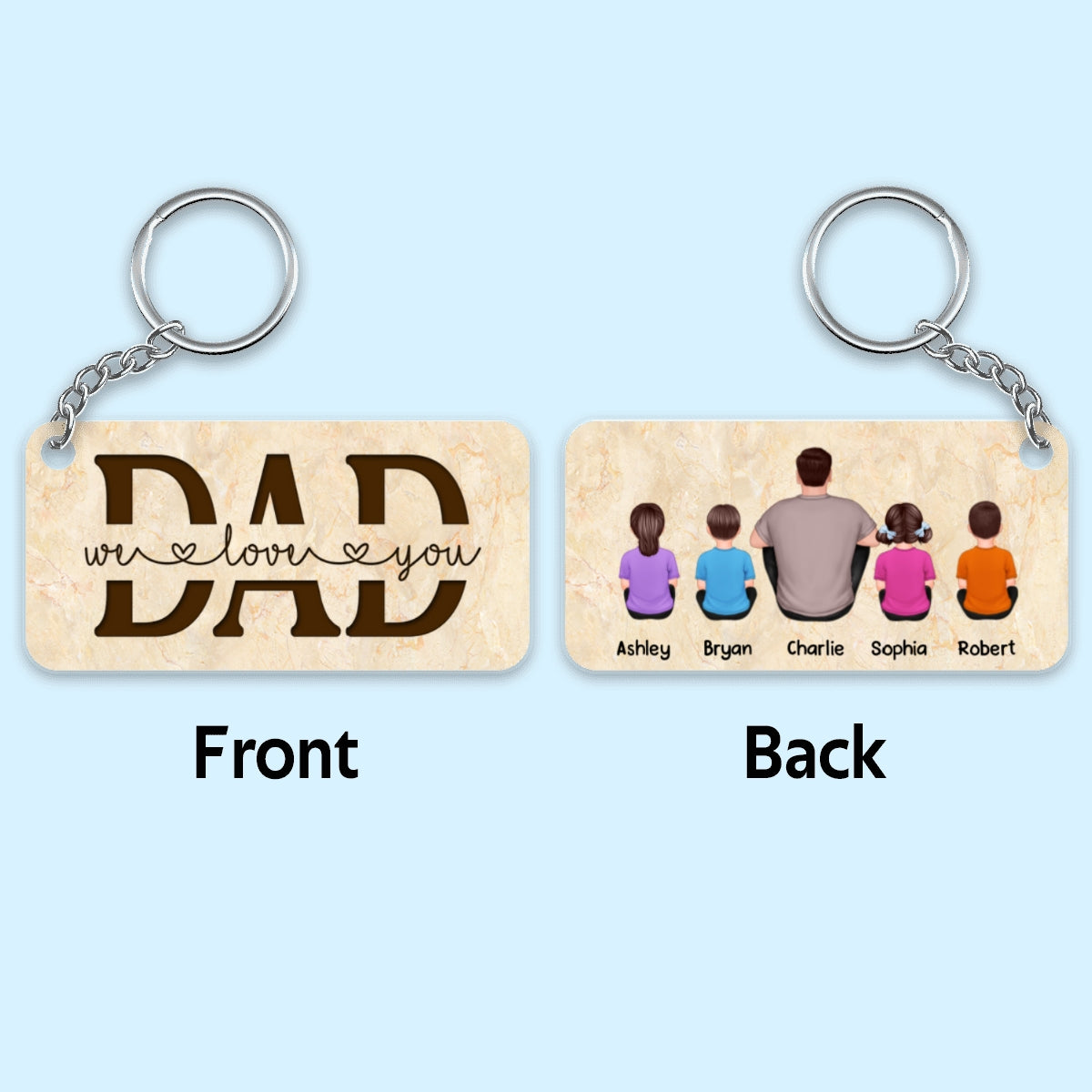 Best Dad Ever Back View Man Kids Dog Cat Personalized Acrylic Keychain