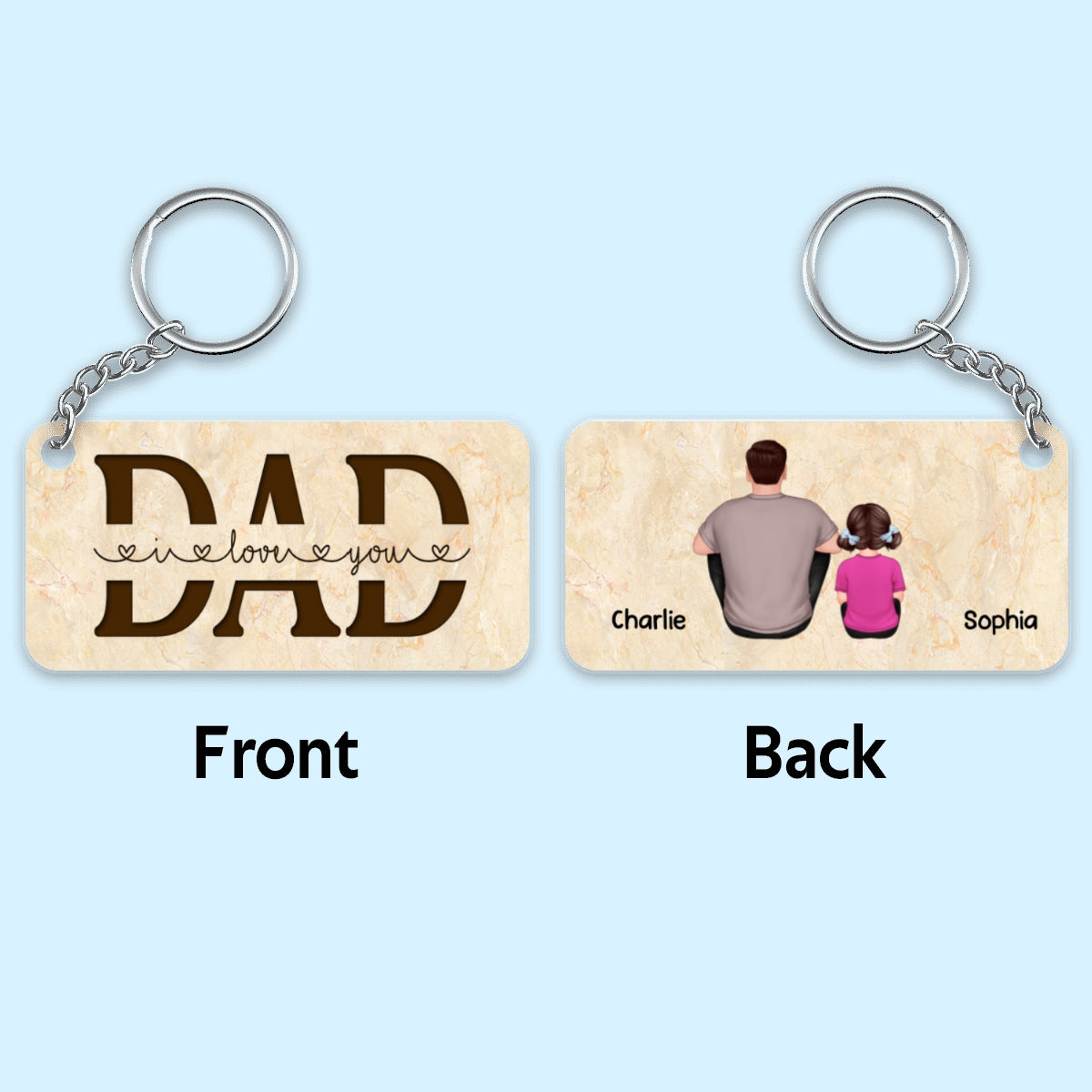 Best Dad Ever Back View Man Kids Dog Cat Personalized Acrylic Keychain