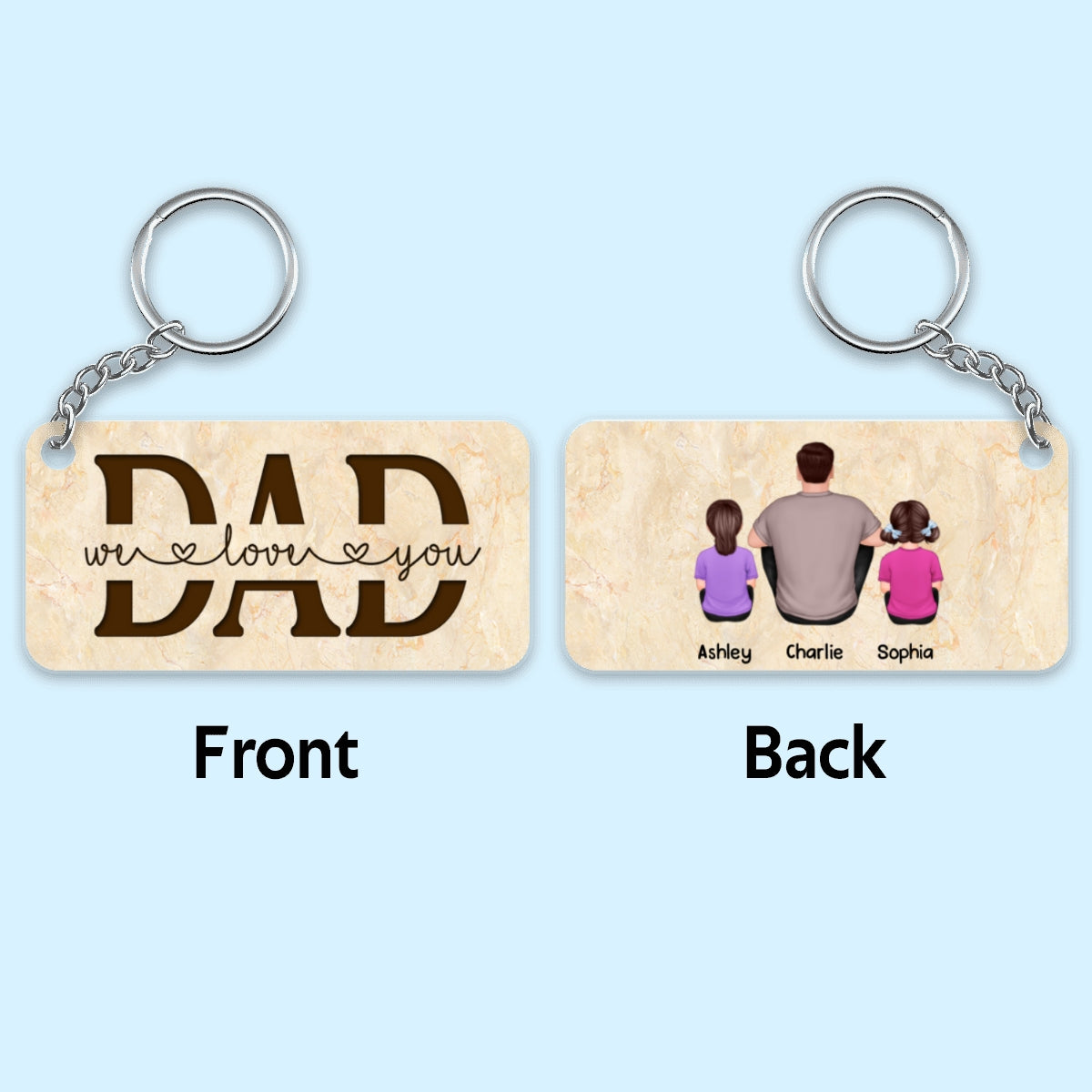 Best Dad Ever Back View Man Kids Dog Cat Personalized Acrylic Keychain