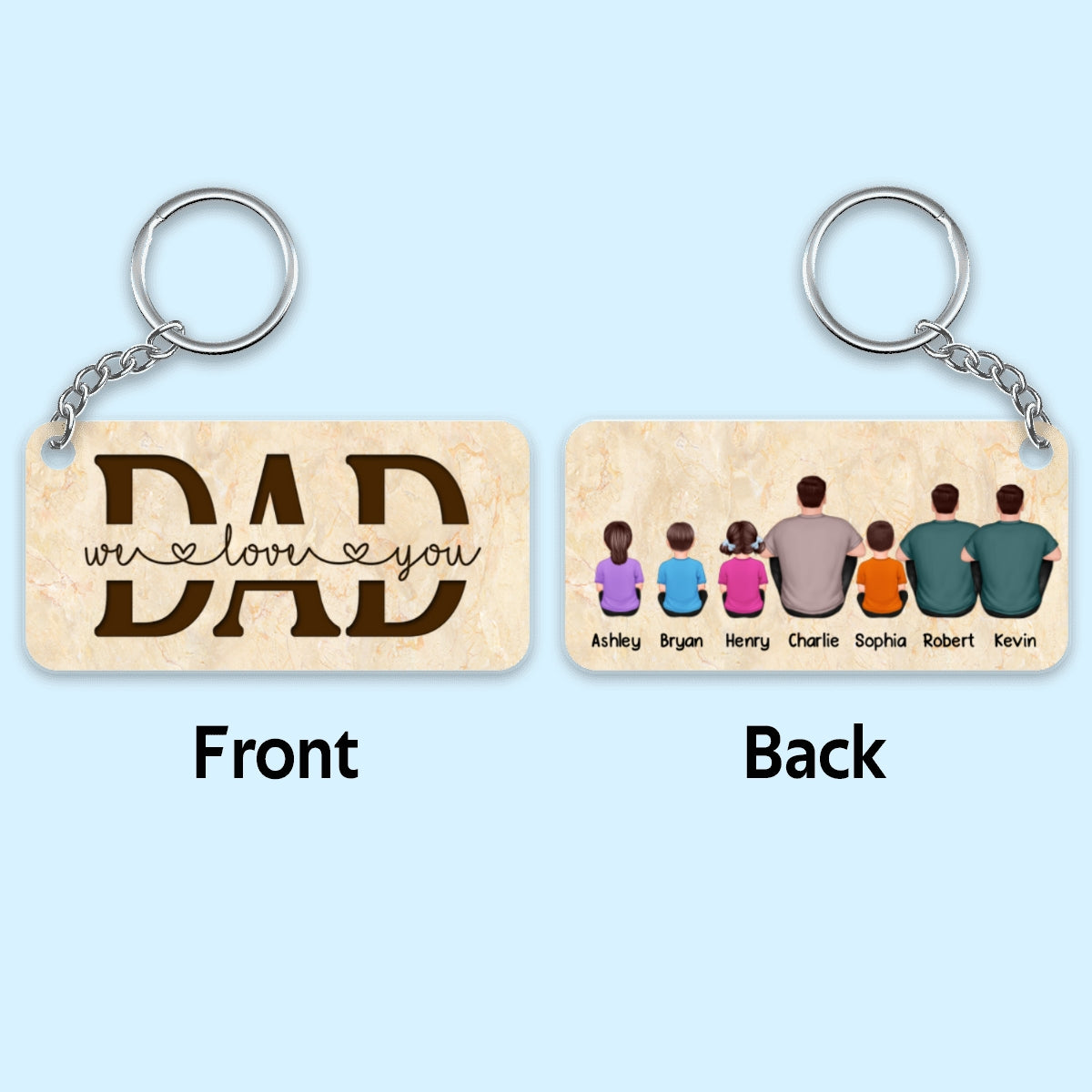 Best Dad Ever Back View Man Kids Dog Cat Personalized Acrylic Keychain