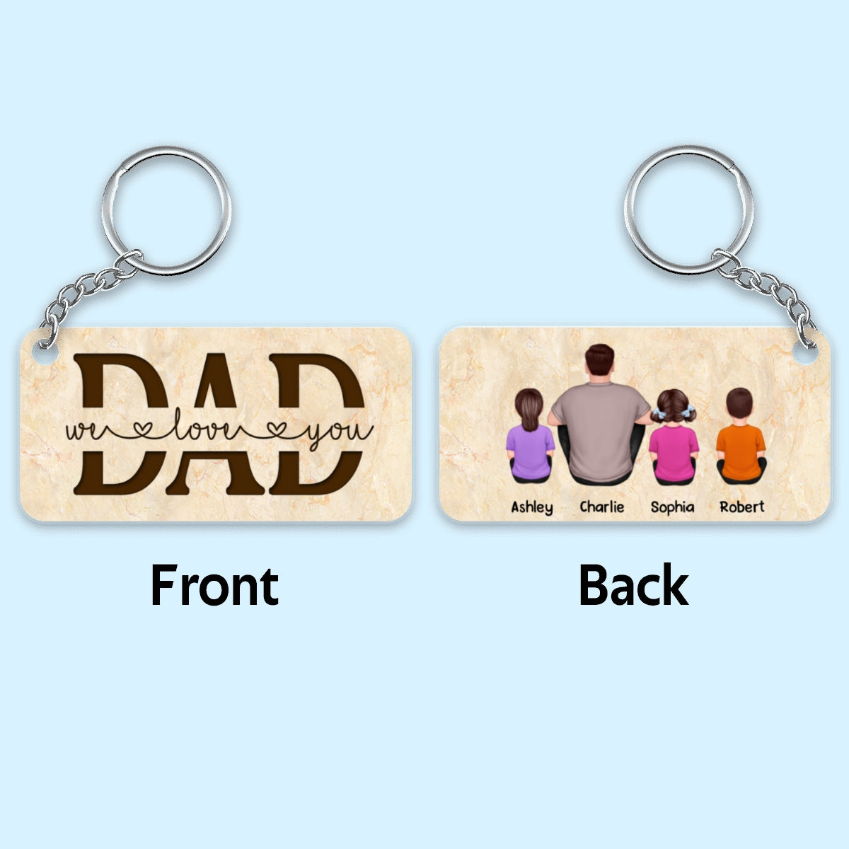 Best Dad Ever Back View Man Kids Dog Cat Personalized Acrylic Keychain