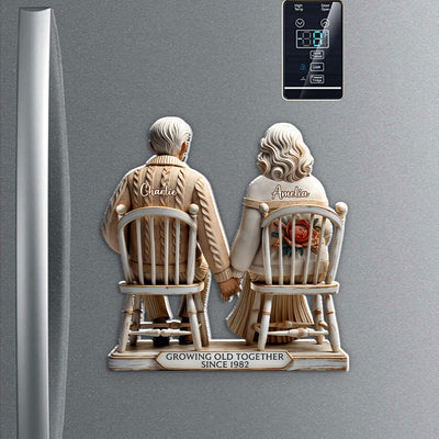 3D Effect Old Couple Sitting Together Personalized Acrylic Fridge Magnet, Heartfelt Gift For Couple, For Him, For Her, Husband, Wife